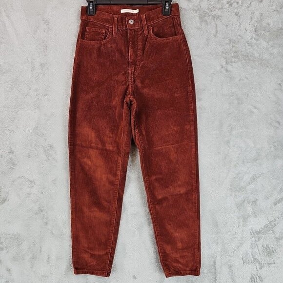 Levi's Denim - Levi's High Waisted Mom Jeans Womens Size 27 Red Clay Umber Corduroy Ankle